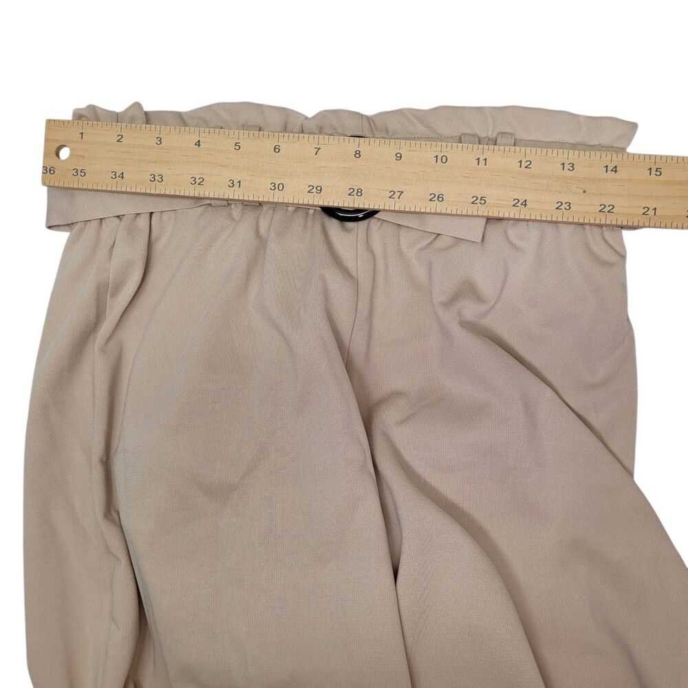 Women's High Waist Belted Paperbag Wide Leg Business Dress Pants Apricot Medium - Picture 8 of 10